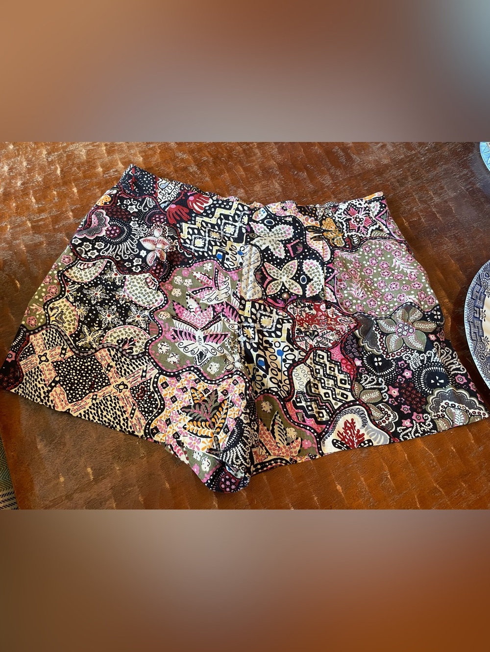 LOFT Patchwork Floral Print Shorts - Pink, Black & Green Medium